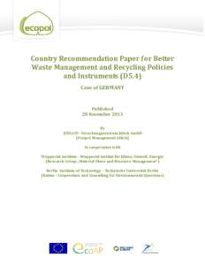 Country Recommendation Paper for Better Waste Management and Recycling Policies and Instruments (D5