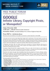 FREE PUBLIC FORUM THE NATIONAL INSTITUTE OF SOCIAL SCIENCES & LAW presents  GOOGLE
