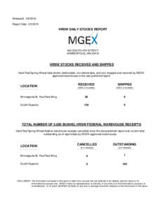 Released: [removed]Report Date: [removed]HRSW DAILY STOCKS REPORT  400 SOUTH 4TH STREET