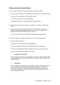 Making Voluntary Contributions Q: Can I make voluntary CPF contributions to my CPF Account(s)? A: You can make voluntary CPF contributions to build up your retirement savings. Voluntary CPF contributions can be made to e