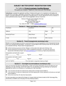 Bureau of Security and Investigative Service - Subject Matter Expert Registration Form