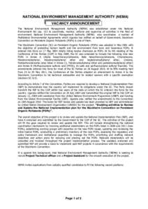 Chemistry / Global Environment Facility / Stockholm Convention on Persistent Organic Pollutants / Project manager / Perfluorooctanesulfonyl fluoride / National Environment Management Authority / Pentabromodiphenyl ether / United Nations Industrial Development Organization / Project management / Persistent organic pollutants / Environment / Management