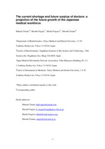 The current shortage and future surplus of doctors: a projection of the future growth of the Japanese medical workforce Hideaki Takata1§, Hiroshi Nagata2*, Hiroki Nogawa3*, Hiroshi Tanaka4*  1