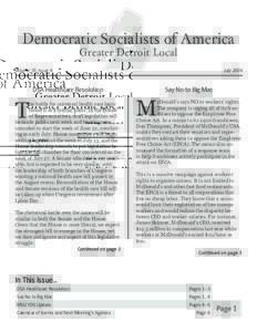Democratic Socialists of America Greater Detroit Local Volume 10, Issue 4  July 2009