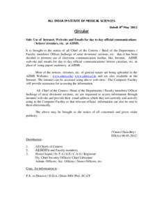 ALL INDIA INSTITUTE OF MEDICAL SCIENCES  Circular Dated: 8th May ’2012