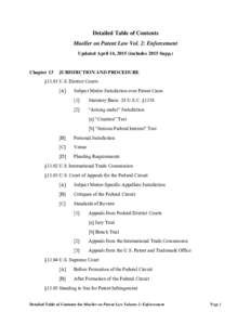 Detailed Table of Contents Mueller on Patent Law Vol. 2: Enforcement Updated April 14, 2015 (includes 2015 Supp.) Chapter 13