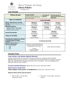 Music & Dramatic Arts Library Library Policies LIBRARIES Last updated: 3/2012