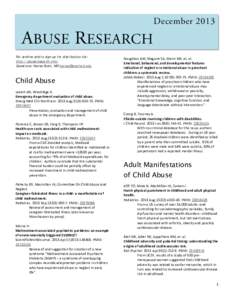 ABUSE RESEARCH For archive and to sign up for distribution list: http://abuseresearch.info/ Questions: Harise Stein, MD [removed]  Child Abuse