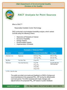 Utah Department of Environmental Quality Division of Air Quality RACT Analysis for Point Sources  What is RACT?