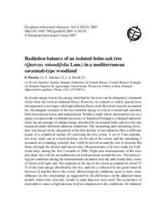 Geophysical Research Abstracts, Vol. 9, 05243, 2007 SRef-ID: gra/EGU2007-A-05243 © European Geosciences Union 2007 Radiation balance of an isolated holm oak tree (Quercus rotundifolia Lam.) in a mediterranean