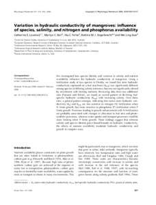 Copyright ß Physiologia Plantarum 2006, ISSN[removed]Physiologia Plantarum 127: 457–[removed]Variation in hydraulic conductivity of mangroves: influence of species, salinity, and nitrogen and phosphorus availabili