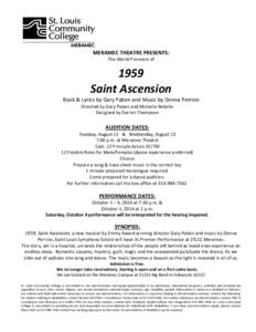 MERAMEC THEATRE PRESENTS: The World Premiere of 1959 Saint Ascension Book & Lyrics by Gary Paben and Music by Donna Perrino