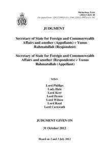 Secretary of State for Foreign and Commonwealth Affairs and another (Appellants) v Yunus Rahmatullah (Respondent), Secretary of State for Foreign and Commonwealth Affairs and another (Respondents) v Yunus Rahmatullah (Appellant)