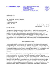 U.S. Department of Labor  Office of Labor-Management Standards Denver District Office 1999 Broadway, Suite 2435 Denver, CO[removed]