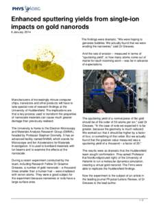 Enhanced sputtering yields from single-ion impacts on gold nanorods