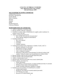 AVIAN FLU OUTBREAK / PANDEMIC WSU PREPARATION & PLANNING (Revised February[removed]WSU PANDEMIC PLANNING COMMITTEE Administrative Services Emergency Management