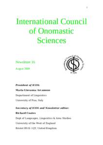 1  International Council of Onomastic Sciences Newsletter 16