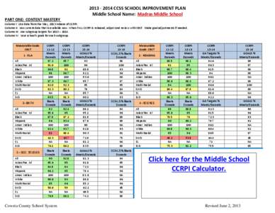 [removed]CCSS SCHOOL IMPROVEMENT PLAN Middle School Name: Madras Middle School PART ONE: CONTENT MASTERY