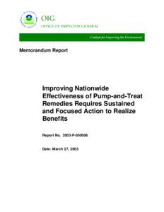 Improving Nationwide Effectiveness of Pump-and-Treat Remedies Requires Sustained and Focused Action to Realize Benefits