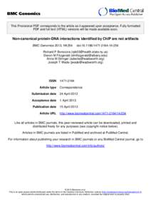 BMC Genomics This Provisional PDF corresponds to the article as it appeared upon acceptance. Fully formatted PDF and full text (HTML) versions will be made available soon. Non-canonical protein-DNA interactions identifie