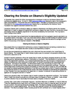 Source URL: http://www.westernjournalism.com/?page_id=7263  Page 1 of 11 Clearing the Smoke on Obama’s Eligibility Updated In December ‘08 a retired CIA officer commissioned an investigator to look into the Barack Ob