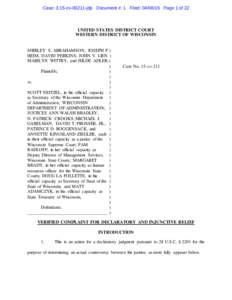 Case: 3:15-cvjdp Document #: 1 Filed: Page 1 of 22  UNITED STATES DISTRICT COURT WESTERN DISTRICT OF WISCONSIN  SHIRLEY S. ABRAHAMSON, JOSEPH P.)