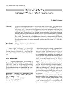 HK J Paediatr (new series) 2005;10:[removed]Original Articles Epilepsy in Women: Role of Paediatricians  KY LAU, KL KWONG