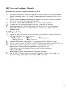 Personal Protective Equipment Manual Appendix A: Program Compliance Checklist