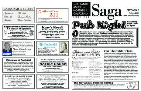 CALENDAR OF EVENTS  September 22 Pub Night October 21 Business Meeting November