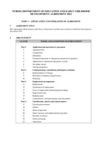 NURSES (DEPARTMENT OF EDUCATION AND EARLY CHILDHOOD DEVELOPMENT) AGREEMENT 2012 PART 1 – APPLICATION AND OPERATION OF AGREEMENT 1  AGREEMENT TITLE