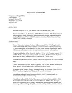 September 2014 DOUGLAS W. ELMENDORF Congressional Budget Office U.S. Congress 2nd and D Streets, SW Washington, DC 20515