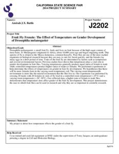 CALIFORNIA STATE SCIENCE FAIR 2014 PROJECT SUMMARY Name(s)  Amirah J.X. Battle