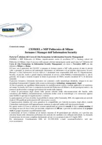 Comunicato stampa  CEFRIEL e MIP Politecnico di Milano formano i Manager dell’Information Security a