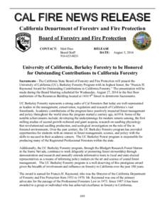 CAL FIRE NEWS RELEASE California Department of Forestry and Fire Protection Board of Forestry and Fire Protection CONTACT: Matt Dias Board Staff[removed]