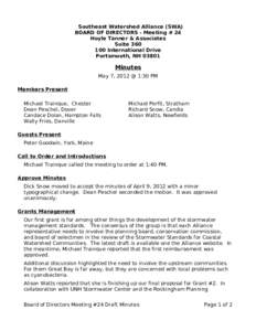 Southeast Watershed Alliance (SWA) BOARD OF DIRECTORS - Meeting # 24 Hoyle Tanner & Associates SuiteInternational Drive Portsmouth, NH 03801