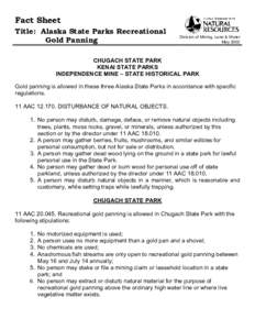 Fact Sheet Title: Alaska State Parks Recreational Gold Panning Division of Mining, Land & Water May 2002