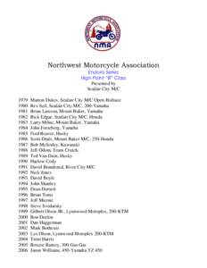 Northwest Motorcycle Association Enduro Series High Point “B” Class Presented by Seafair City M/C 1979
