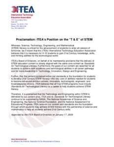 Proclamation: ITEA’s Position on the “T & E” of STEM