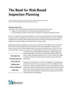 The Need for Risk-Based Inspection Planning A joint white paper from Geoff Eckold, Principle Consultant at ESR Technology and Ken Adamson, Director of Plant Product Management at Bentley Systems, Incorporated.  Executive