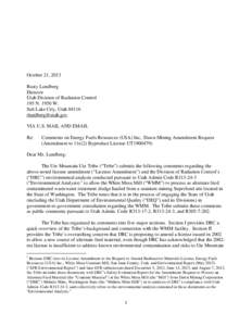 October 21, 2013 Rusty Lundberg Director Utah Division of Radiation Control 195 N[removed]W. Salt Lake City, Utah 84116