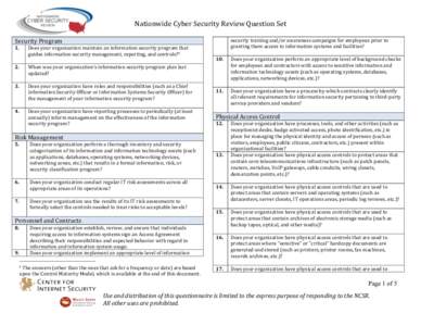 Nationwide	
  Cyber	
  Security	
  Review	
  Question	
  Set	
   	
   Security	
  Program	
   1.	
   2.	
   	
  