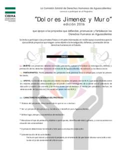 La Comisión Estatal de Derechos Humanos de Aguascalientes convoca a participar en el Programa CEDHA  “Dolores Jimenez y Muro”