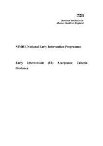 NIMHE National Early Intervention Programme  Early Intervention