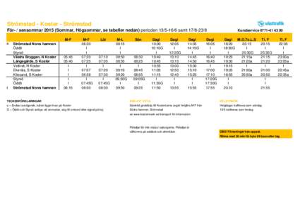 Strömstad - Koster - Strömstad För- / sensommarSommar, Högsommar, se tabeller nedan) periodensamtM-F fr  t