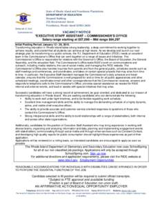 State of Rhode Island and Providence Plantations DEPARTMENT OF EDUCATION Shepard Building 255 Westminster Street Providence, Rhode Island[removed]Deborah A. Gist