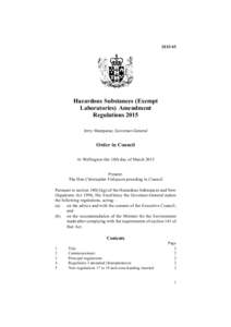 [removed]Hazardous Substances (Exempt Laboratories) Amendment Regulations 2015 Jerry Mateparae, Governor-General