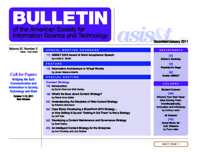 BULLETIN of the American Society for Information Science and Technology December/January 2011 Volume 37, Number 2
