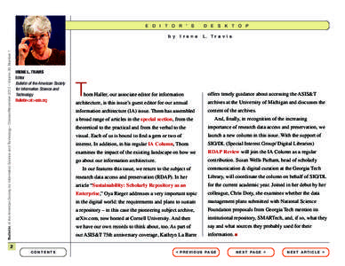 E D I T O R ’ S  Bulletin of the American Society for Information Science and Technology – October/November 2012 – Volume 39, Number 1 b y