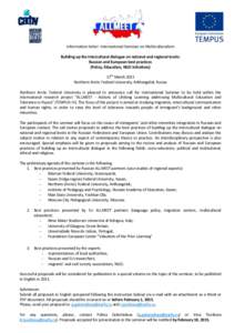 Information letter: International Seminar on Multiculturalism Building up the intercultural dialogue on national and regional levels: Russian and European best practices (Policy, Education, NGO initiatives) 17th March 20