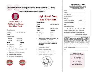 REGISTRATION MAIL this registration form with your tuition fee. Checks should be made out to: Mark Fox (one form per camper please[removed]Bethel College Girls’ Basketball Camp
